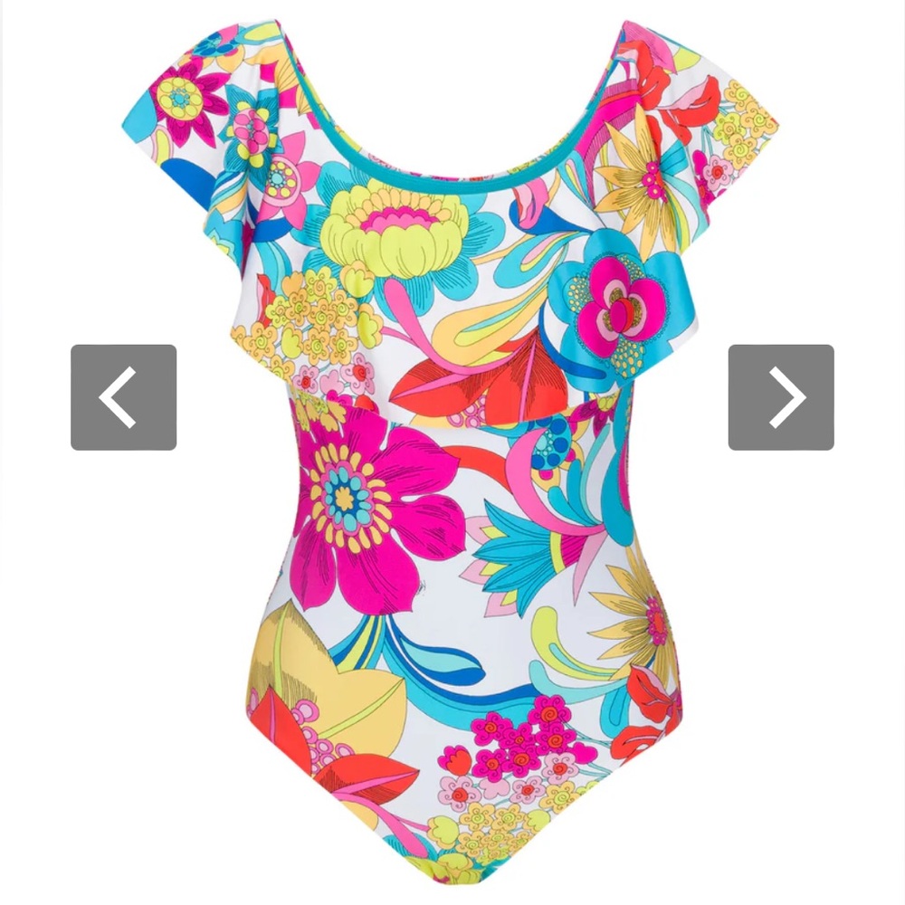 Gorgeous Colorful Trina Turk Fontaine Bandeau Ruffle One-Piece Size 14 NWT - Picture 4 of 16